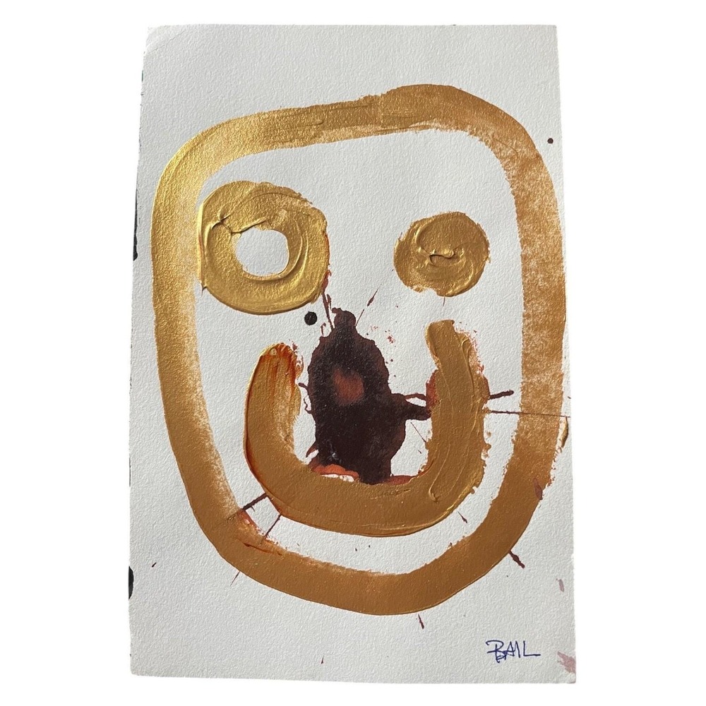 O Original Abstract Face Painting Gold Red Brown Art Wall Decor Unique Gift